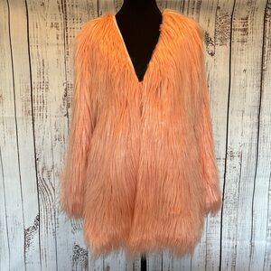Mob Wife Boho Luxe Shaggy Faux Peach Fur Wenxi Coat Sz L